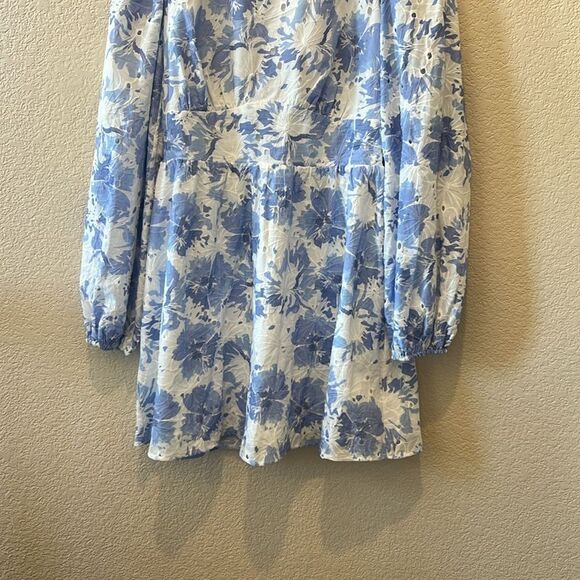 Lulus Fondly Fresh Blue and White Floral Print Long Sleeve Mini Dress - Picture 9 of 9